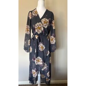 Lily Rose Juniors High Low Long Sleeve Floral Dress Blue Size Medium